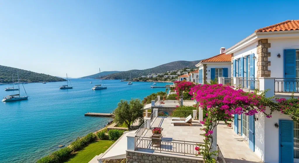 Whitewashed villas overlooking the turquoise Aegean Sea in Bodrum
