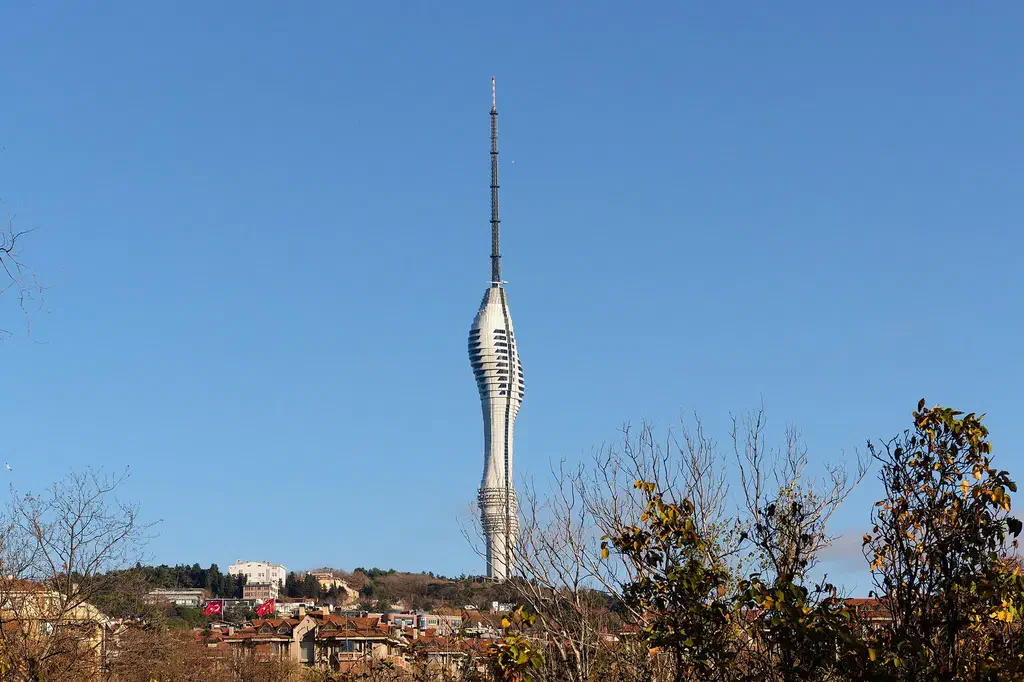 Çamlıca Tower rising above the green Küçük Çamlıca Hill on the Asian side of Istanbul