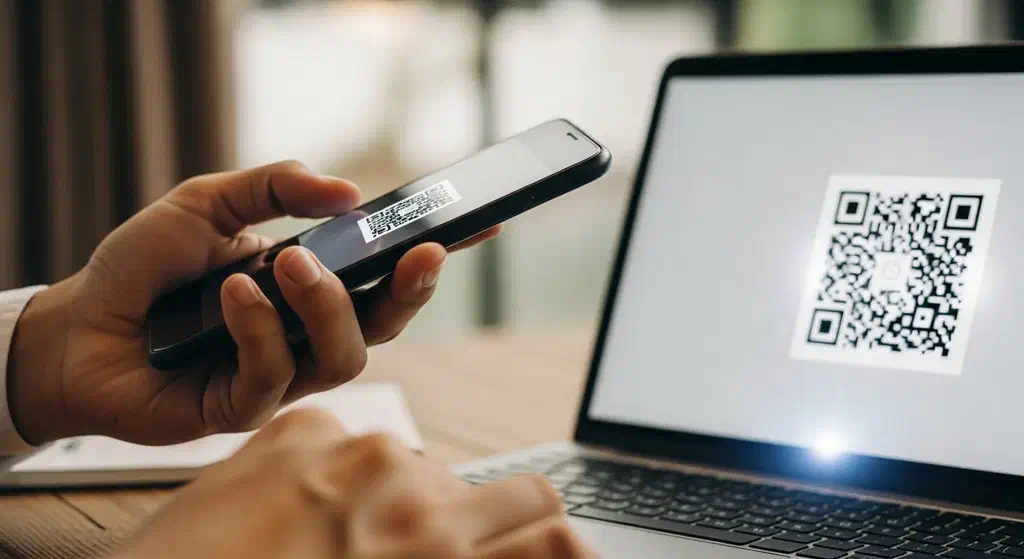 Smartphone screen showing an eSIM QR code being scanned for activation