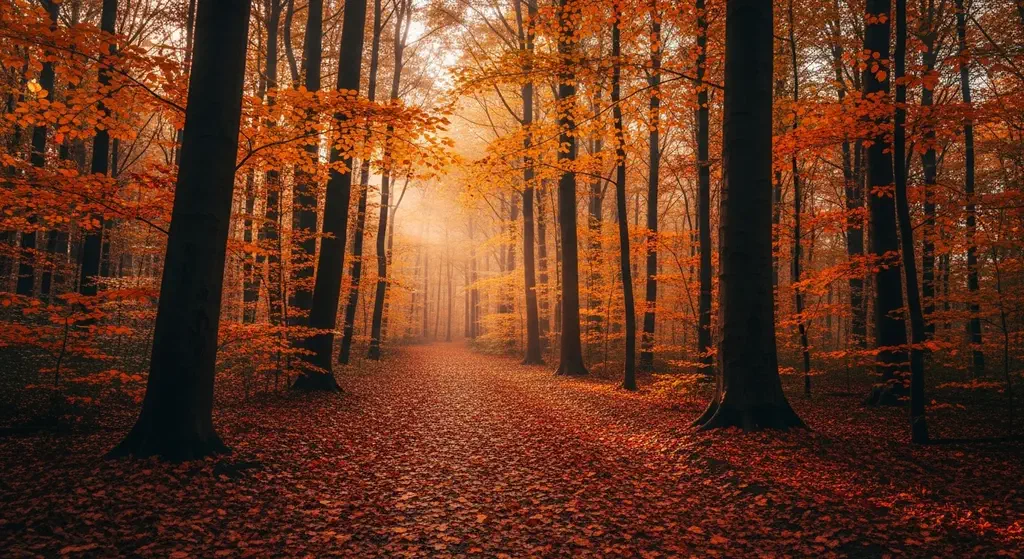 Autumn forest in Istanbul with golden and amber foliage