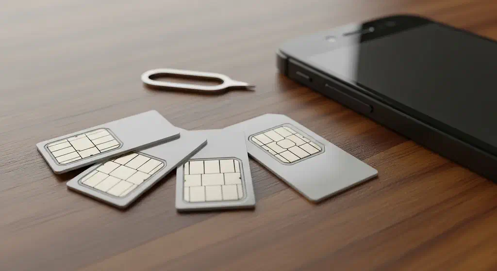 Turkish SIM cards from Turkcell, Vodafone and Turk Telekom laid out on a counter