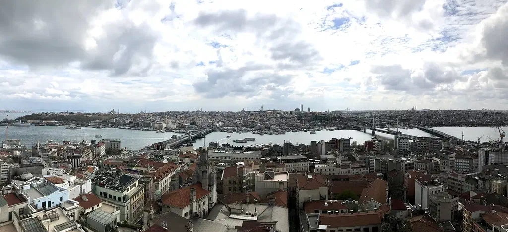 The Istanbul skyline seen from the top of Galata Tower, with the Golden Horn and historic peninsula