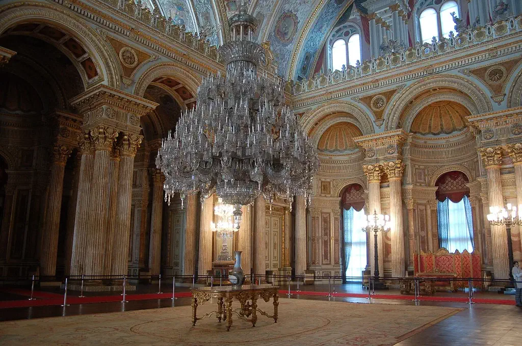 The vast Ceremonial Hall of Dolmabahce Palace with its giant crystal chandelier